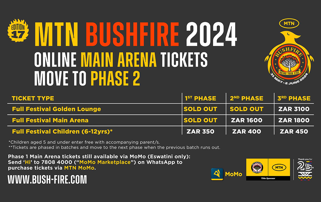 Mtn Bushfire Online Main Arena Tickets Move To Phase Eswatini